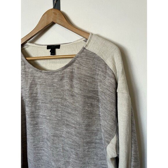 J Crew Gray Cream Color Block Boxy Wool Blend Sweater Size Large - Picture 2 of 8